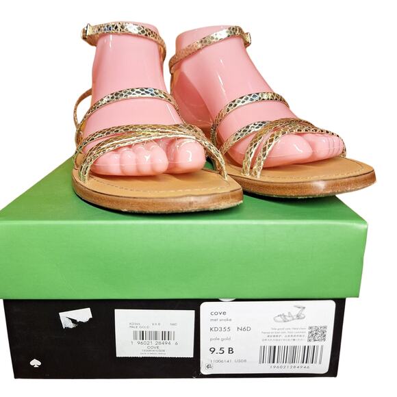 Kate spade Cove Sandals Gold snake print strappy flat sandals metallic flats 9.5 - Picture 3 of 6